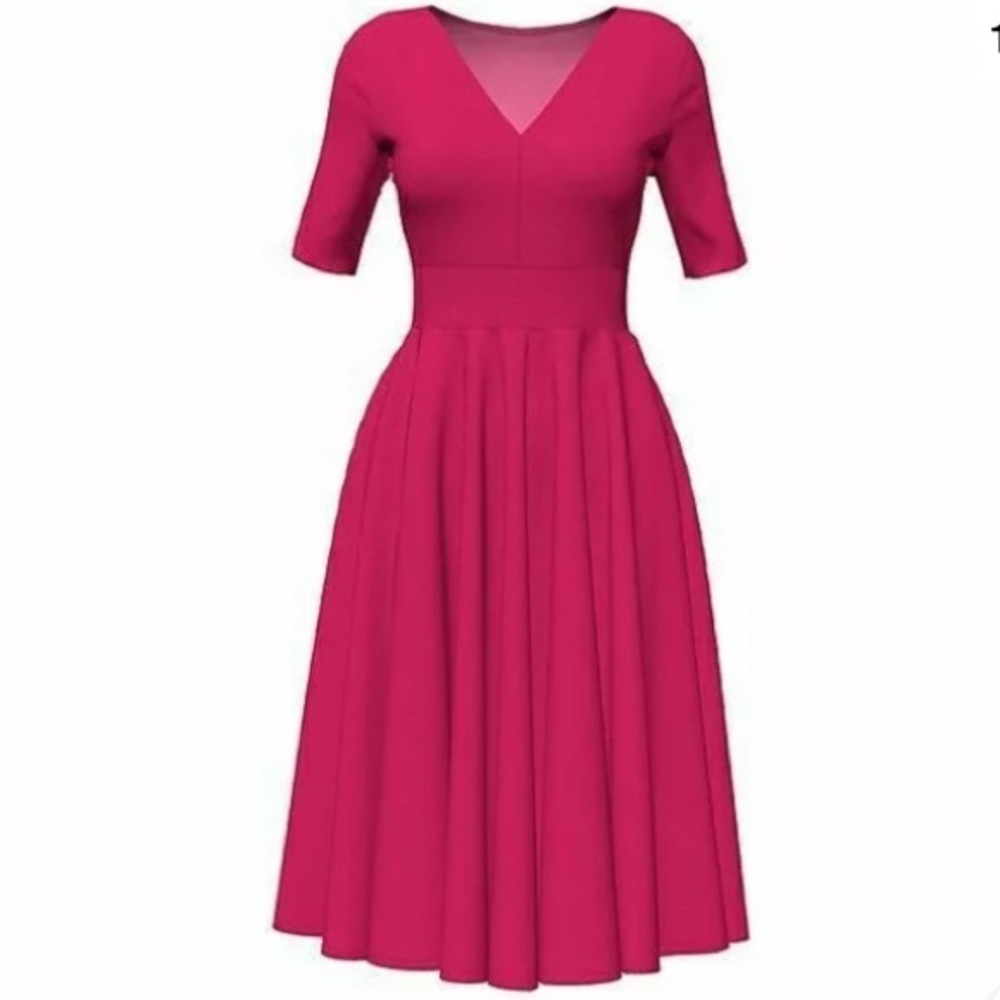Bella Flore Fuchsia V-Neck Swing Midi Dress  XL
